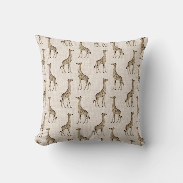 Faux Linen Vintage looking Giraffe patterned  Cushion (Front)