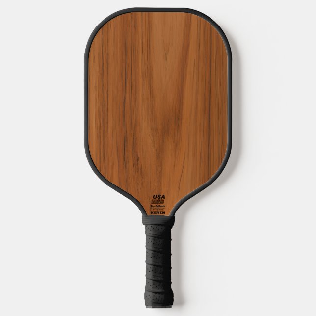 Faux Mahogany Wood Texture Custom Monogram Pickleball Paddle (Front)