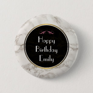 Faux Marble Alabaster Taupe Tan Happy Birthday 6 Cm Round Badge