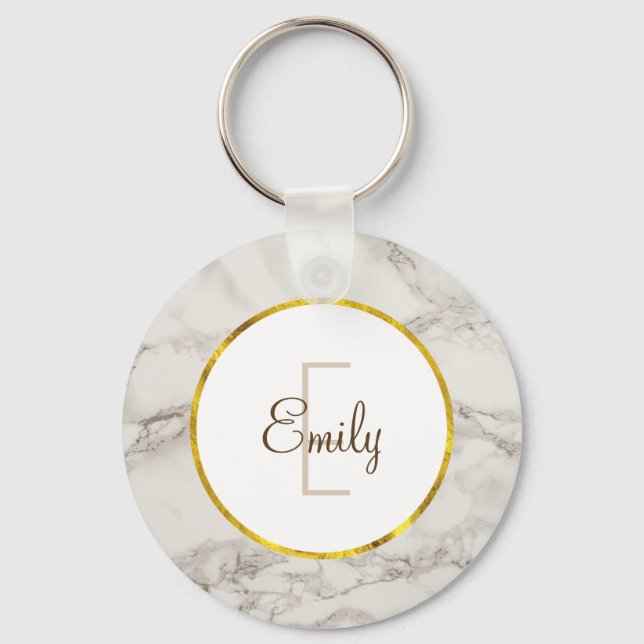 Faux Marble Alabaster Taupe Tan Modern Custom Key Ring (Front)