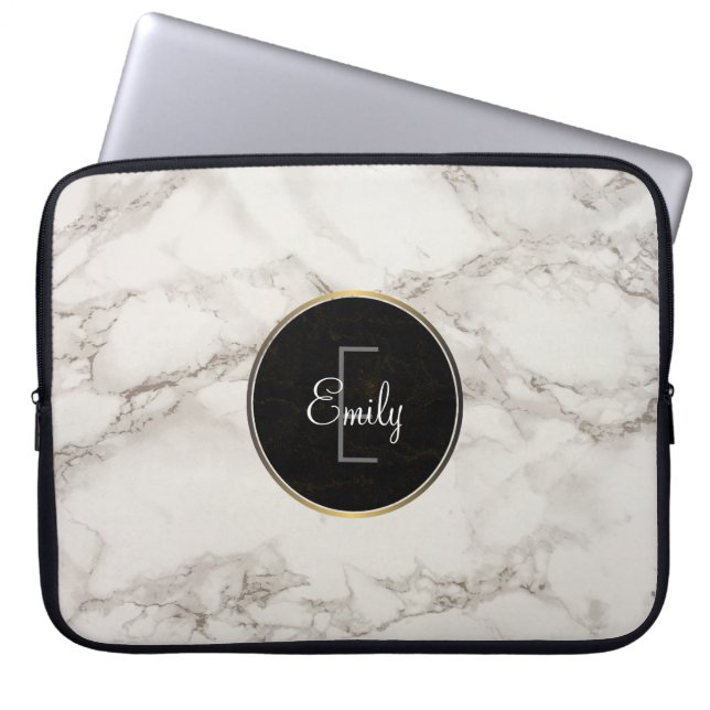 Faux Marble Alabaster Taupe Tan Modern Custom Laptop Sleeve (Front)