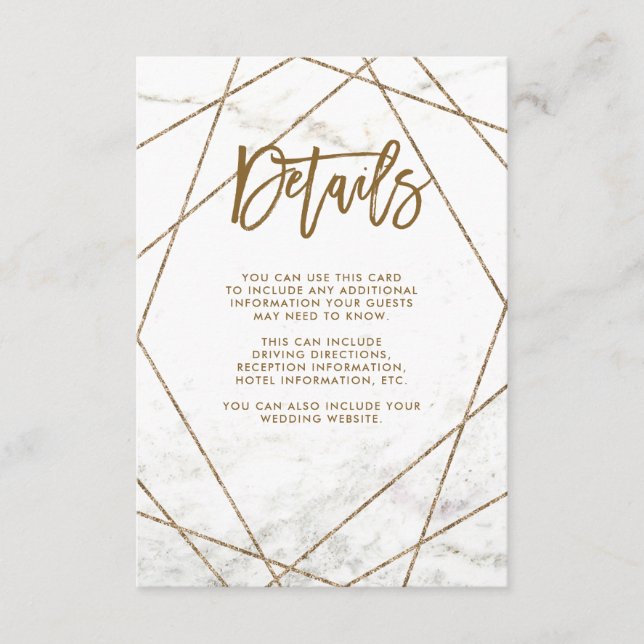 Faux Marble and Copper Geometric Guest Details Enclosure Card (Front)