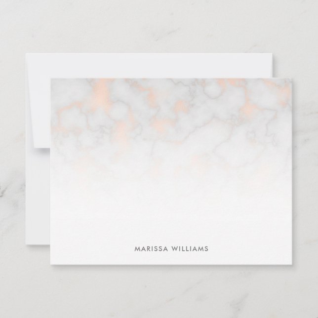 Faux Marble and Rose Gold Texture Monogrammed Card (Front)