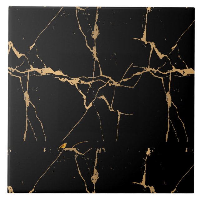 Faux Marble Black Gold  Ceramic Tile (Front)