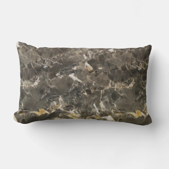 Faux Marble Black Grey Beige Lumbar Cushion (Front)