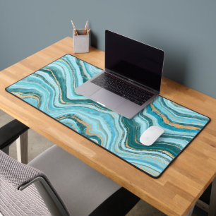 Faux Marble Blue Gold Desk Mat