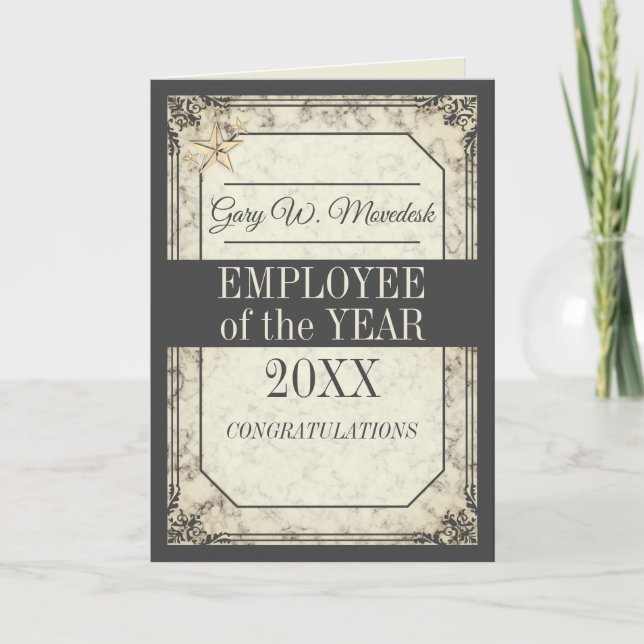 Faux marble employee of the year recognition card (Front)