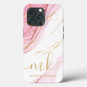 Faux Marble Geode Monogram and Name iPhone 13 Pro Case