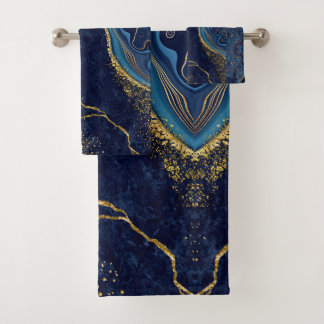 Faux Marble Navy Gold Shades  Bath Towel Set