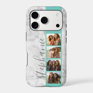 Faux Marble Print - 4 Photos Handwritten Font teal