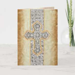 Faux Marble & Rhinestone Cross Blank Greeting Card