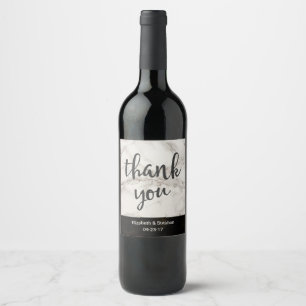 Faux Marble Taupe Modern Thank You Wedding Wine Label