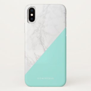 Faux Marble with Aqua Accent Modern Personalised iPhone X Case