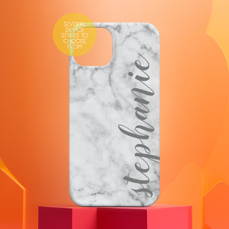 Faux Marble with Calligraphy Custom Grey Name Case-Mate iPhone 14 Case