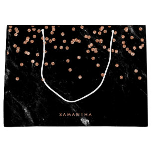 Faux Marble with Faux Rose Gold Confetti Large Gift Bag