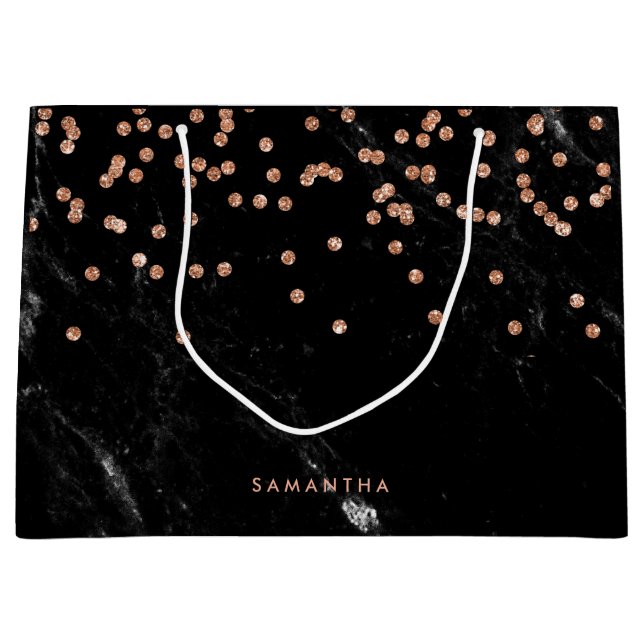 Faux Marble with Faux Rose Gold Confetti Large Gift Bag (Front)