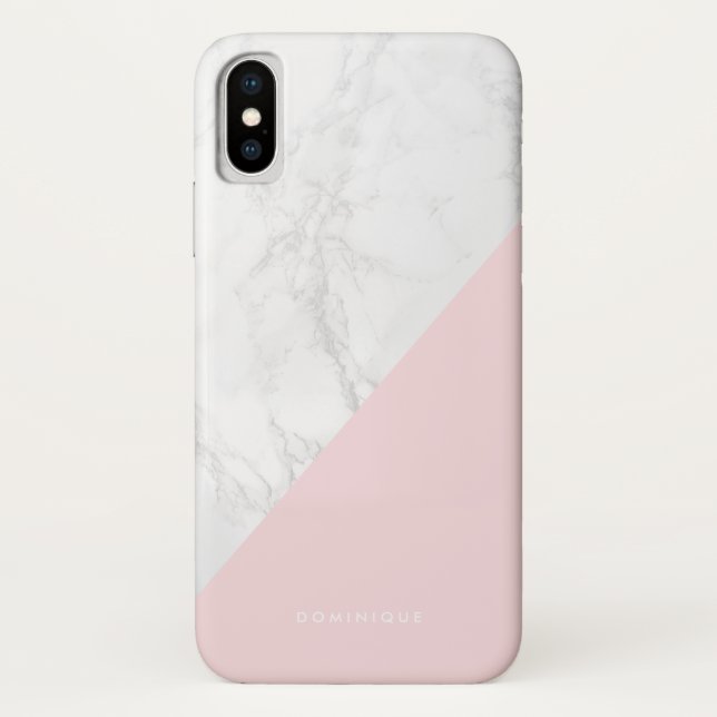 Faux Marble with Pink Accent Modern Personalised Case-Mate iPhone Case (Back)