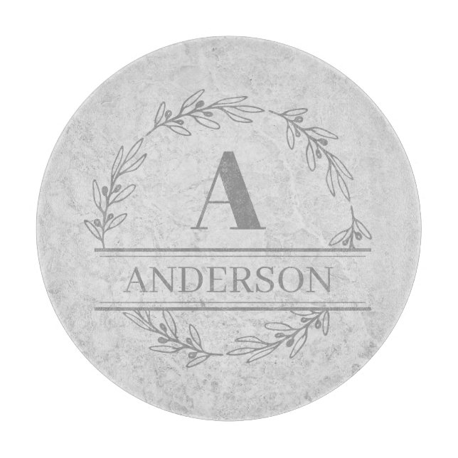 Faux Marble Wreath Family Name Monogram  Cutting Board (Front)