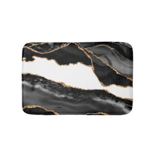 Faux Marbled Agate Black Stylish Stone Luxury Bath Mat
