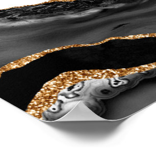 Faux Marbled Agate Black Stylish Stone Luxury Gold Poster