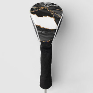 Faux Marbled Agate Black Stylish Stone Luxury Golf Head Cover