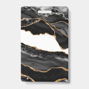 Faux Marbled Agate Black Stylish Stone Luxury ID Badge