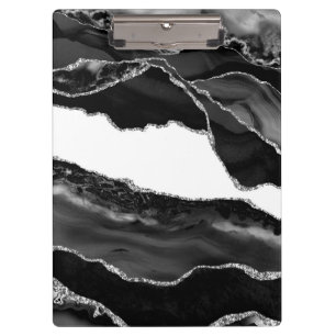 Faux Marbled Agate Black White Trendy Modern Stone Clipboard