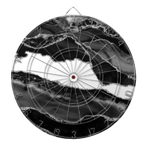 Faux Marbled Agate Black White Trendy Modern Stone Dartboard