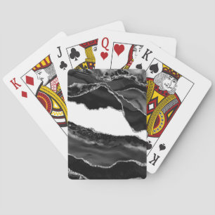 Faux Marbled Agate Black White Trendy Modern Stone Playing Cards