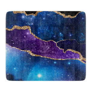 Faux Marbled Agate Stone Galaxy Sparkly Shining Cutting Board
