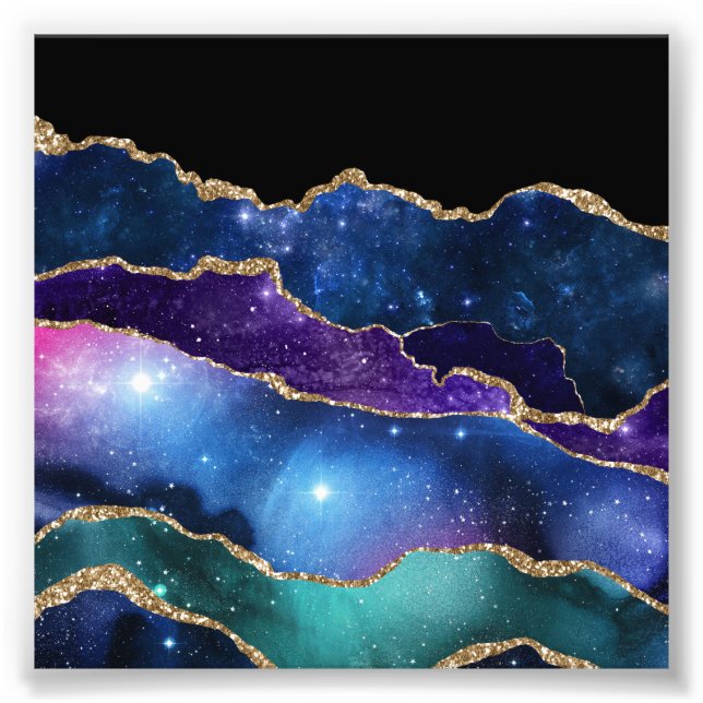 Faux Marbled Agate Stone Galaxy Sparkly Shining Photo Print (Front)