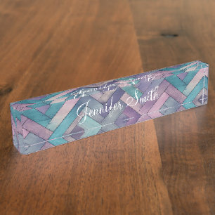 Faux Mermaid Herringbone Wood Pattern Nameplate