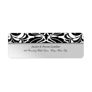 Faux Metal  Black Damask Wedding Address Label Return Address Label