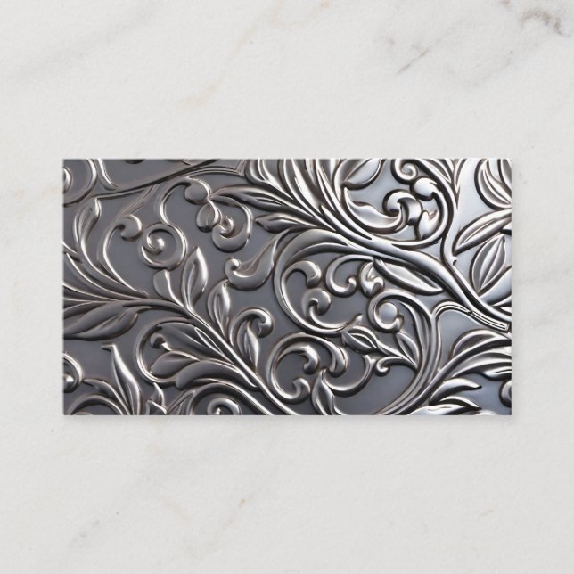 Faux Metal Business Card - Embossed damask unisex  (Front)