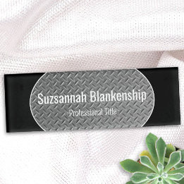 Faux Metal Diamond Plate Black Borders Name Tag