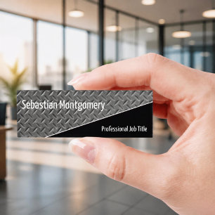 Faux Metal Diamond Plate Diagonal Black Name Tag