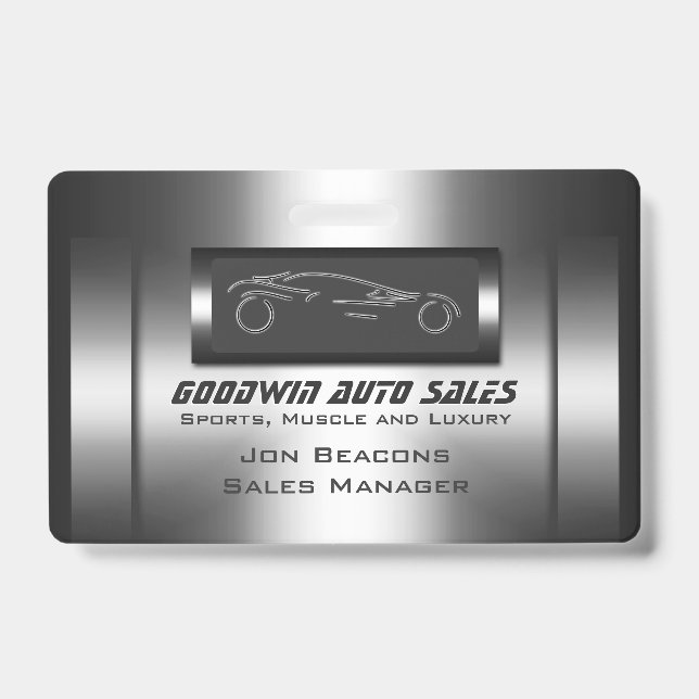 Faux metal, silver auto - Auto Sales ID Badge (Front)