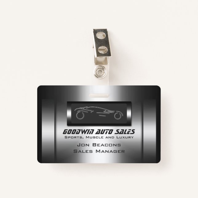 Faux metal, silver auto - Auto Sales ID Badge (Front with Clip)