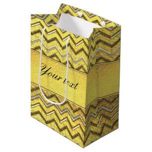Faux Metallic Glitter Chevrons Gold Foil Medium Gift Bag