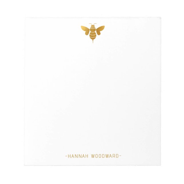 Faux Metallic Gold Bee Personalised  Notepad (Front)