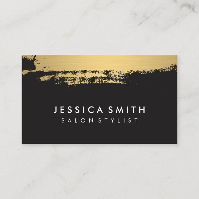 Faux Metallic Gold Brushed Black Business Card (Front)