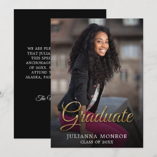 Faux Metallic Gold Calligraphy Graduate  Announcement