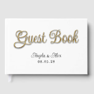 Faux Metallic Gold Curly Script Wedding Guest Book