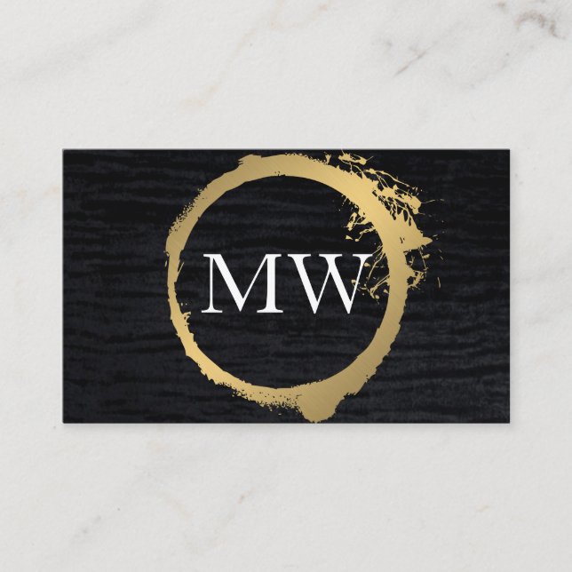 Faux Metallic Gold Velvet Black with Monogram Business Card (Front)