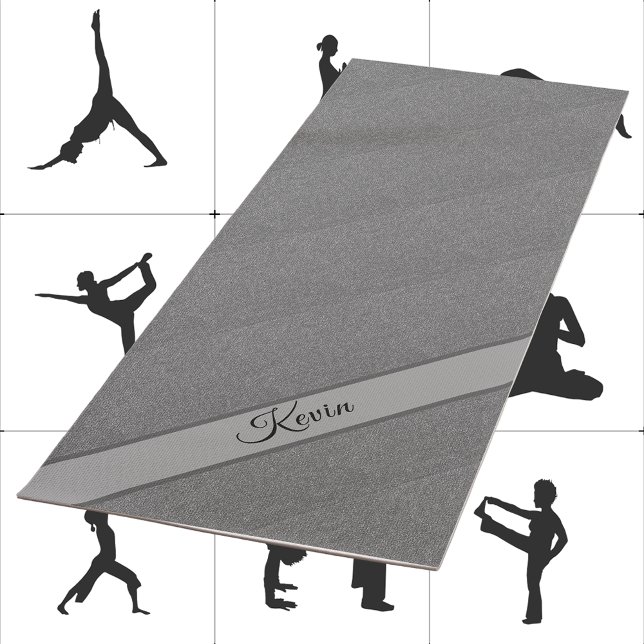 Faux Metallic Grey Textured Diagonal Art Add Name Yoga Mat (Creator Uploaded)