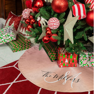 Faux Metallic Rose Gold Gradient Family Monogram Brushed Polyester Tree Skirt