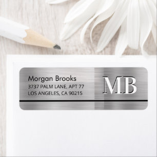 Faux Metallic Silver Name Address & Large Monogram Return Address Label