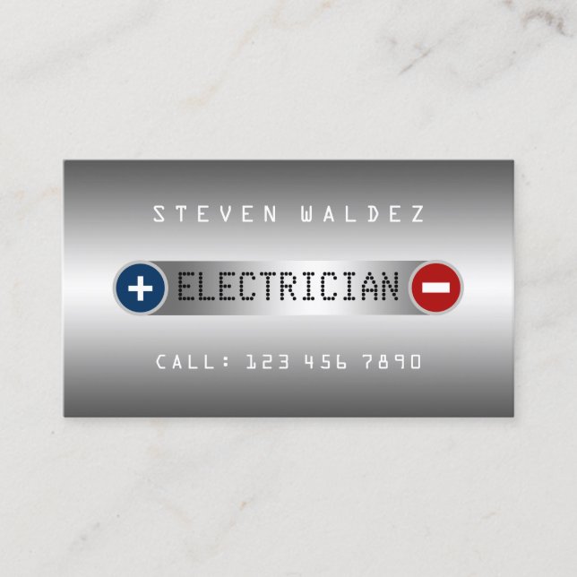 Faux metallic texture plus and minus electrical  business card (Front)