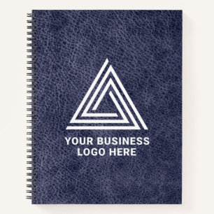 Faux Midnight Blue Leather Modern Business Logo Notebook
