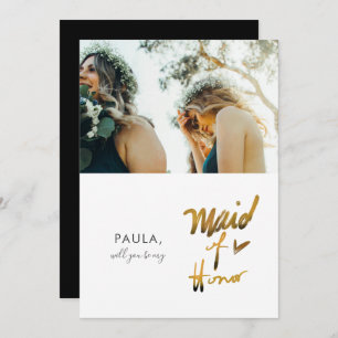 Faux Minimalist Will You Be My Maid of Honour Phot Invitation